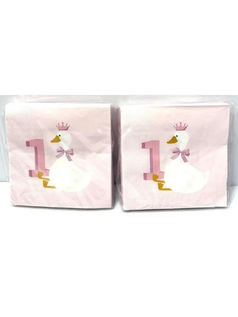 2 Packs Swan 1st Birthday Paper Napkins Pink Floral Gold Crown Party Tableware